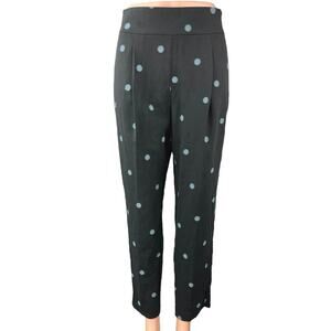 Zara Black Blue Polka Dot Tapered High Waist Pleated Crop Ankle Trouser Pants S